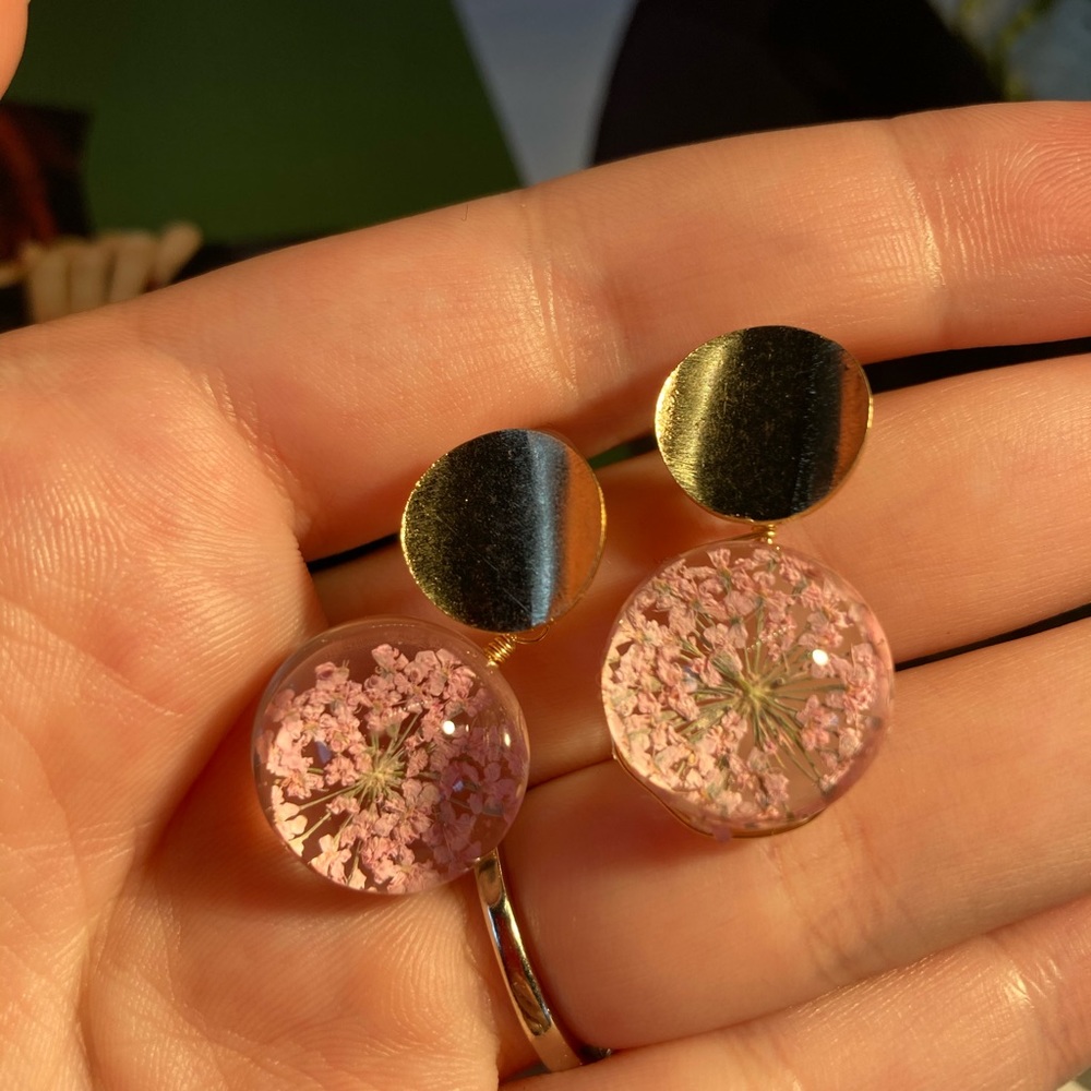 Pink Flowers Acrylic Earrings - Picture 3 of 4